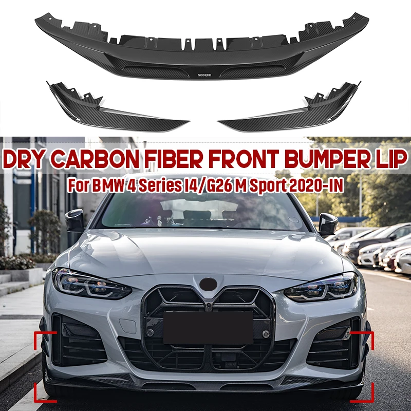 Dry Carbon Fiber Car Front Bumper Spoiler Lip Splitter Body Kit Bumper Lip Chin Guard for BMW 4 Series I4/G26 M Sport 2020-IN