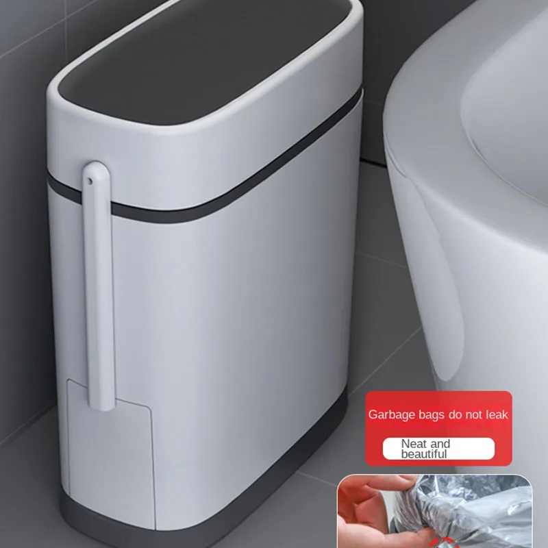 Smart Trash Can for Bathroom, Waste Bin, One Key Garbage Bin, Bag Holder in the Kitchen with Brush for Toilet,  12L/14l