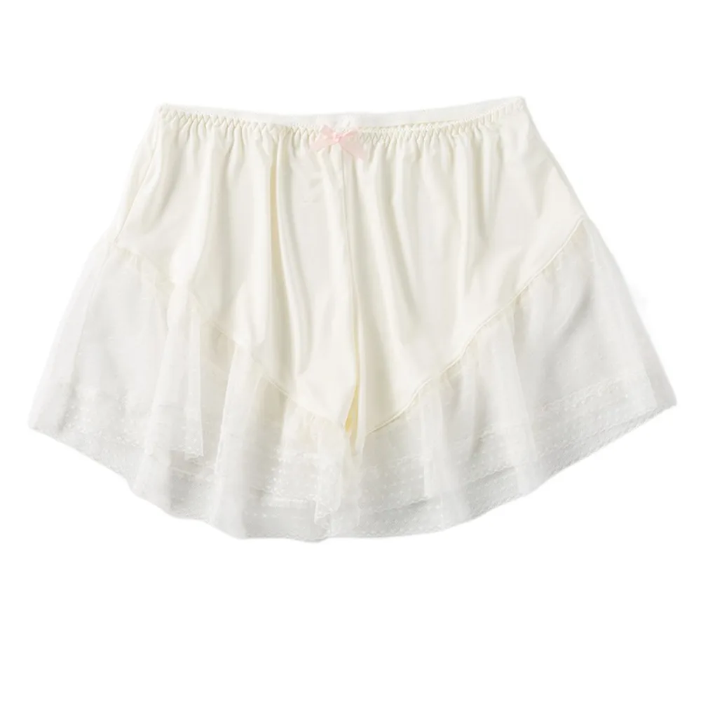 

Cool Ice Silk Safety Short Pants Loose Bowknot Pajamas Shorts Thin Sleep Bottoms Sleep