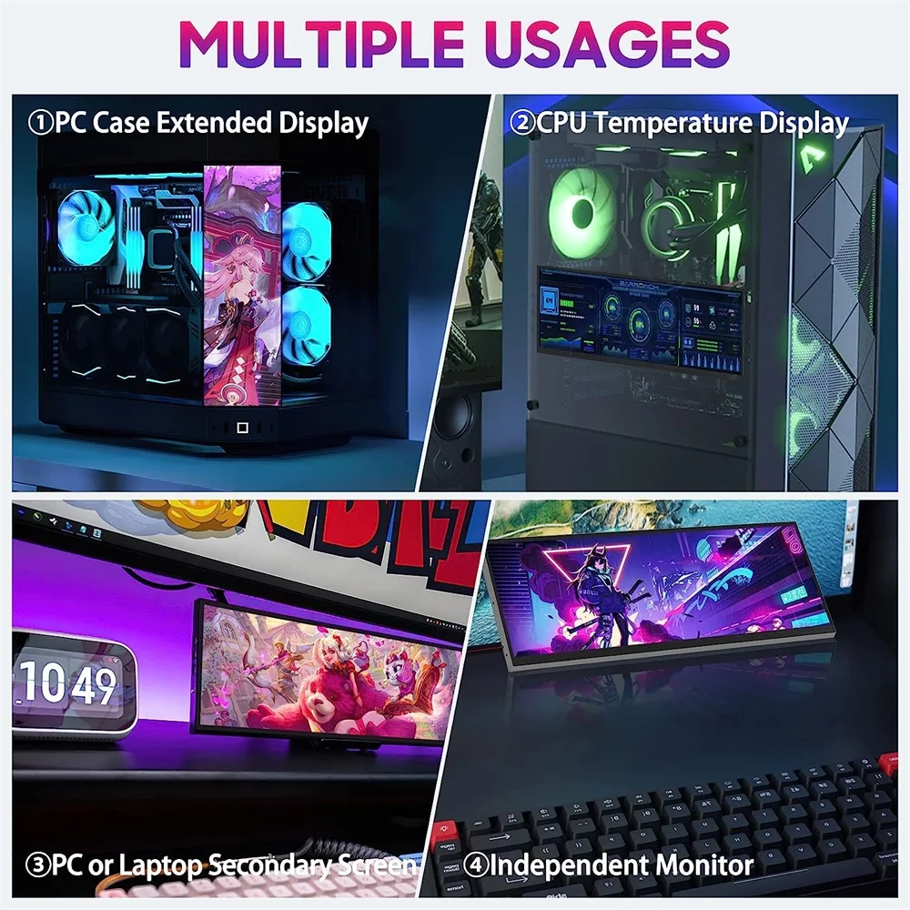 شاشة Wisecoco مقاس 12.6 بوصة محمولة Raspberry PI Aida64 للكمبيوتر المحمول ومراقبة الإعلانات وحدة المعالجة المركزية وحدة معالجة الرسومات SSD