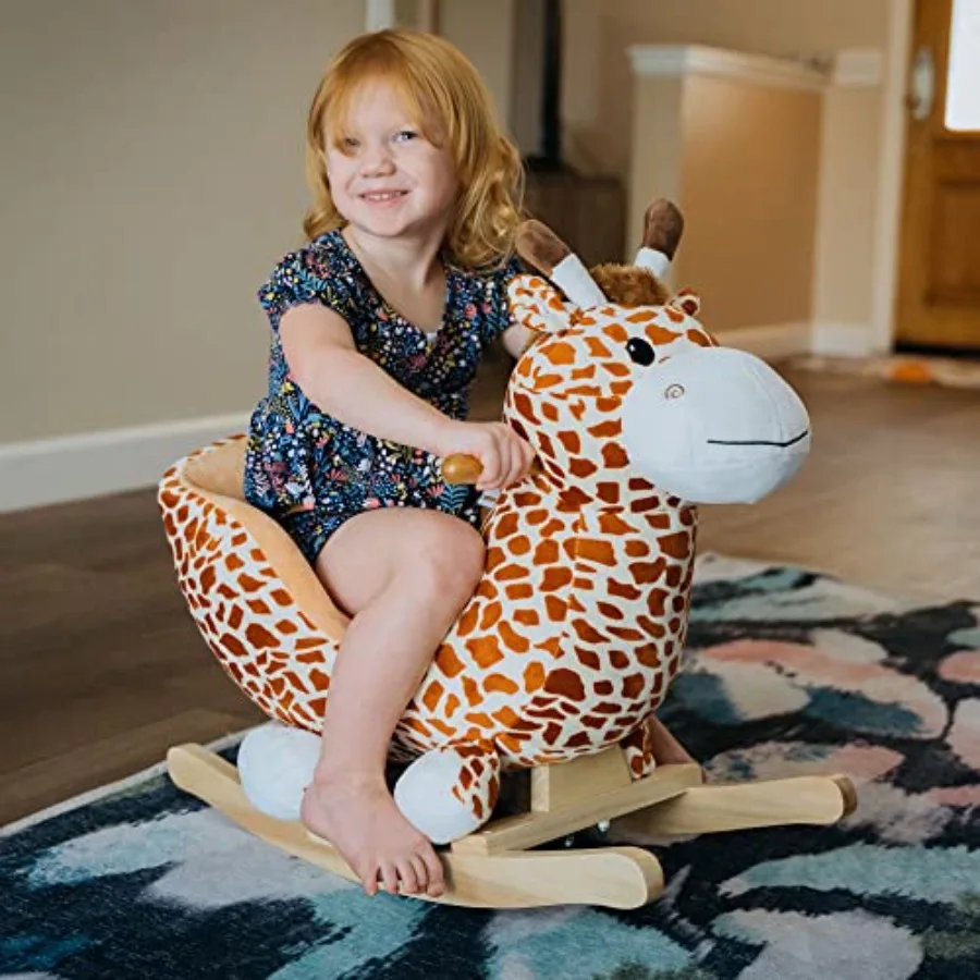 Plush Ride-On Rocking Horse Toy Giraffe Style with Song for -36 Months, Brown