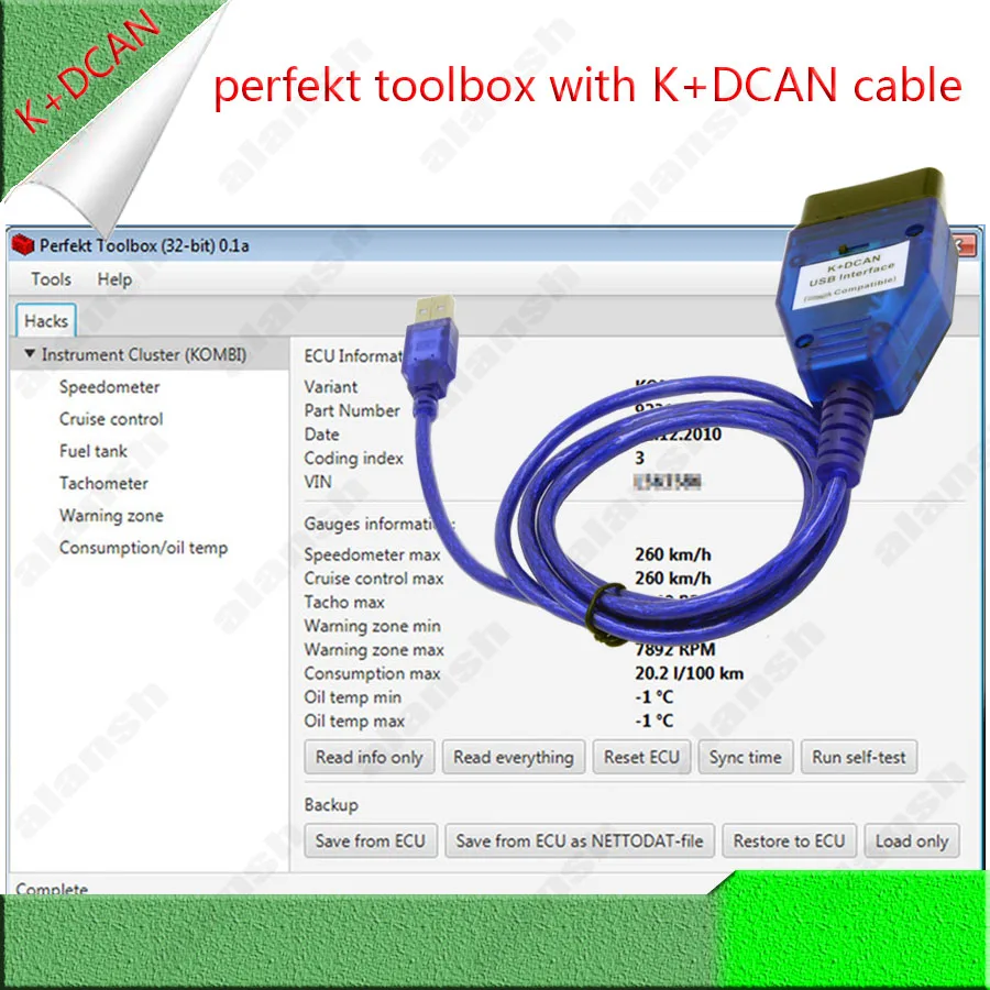 

Ящик для инструментов Perfekt 0.1a с диагностическим кабелем K+DCAN OBD2 для BMW
