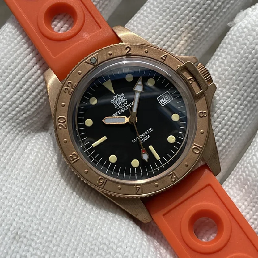 

Мужские дайверские часы STEELDIVE, бронзовые 41,5 мм, автоматические механические наручные часы, 20 бар, водонепроницаемое сапфировое зеркало C3, светящиеся NH35