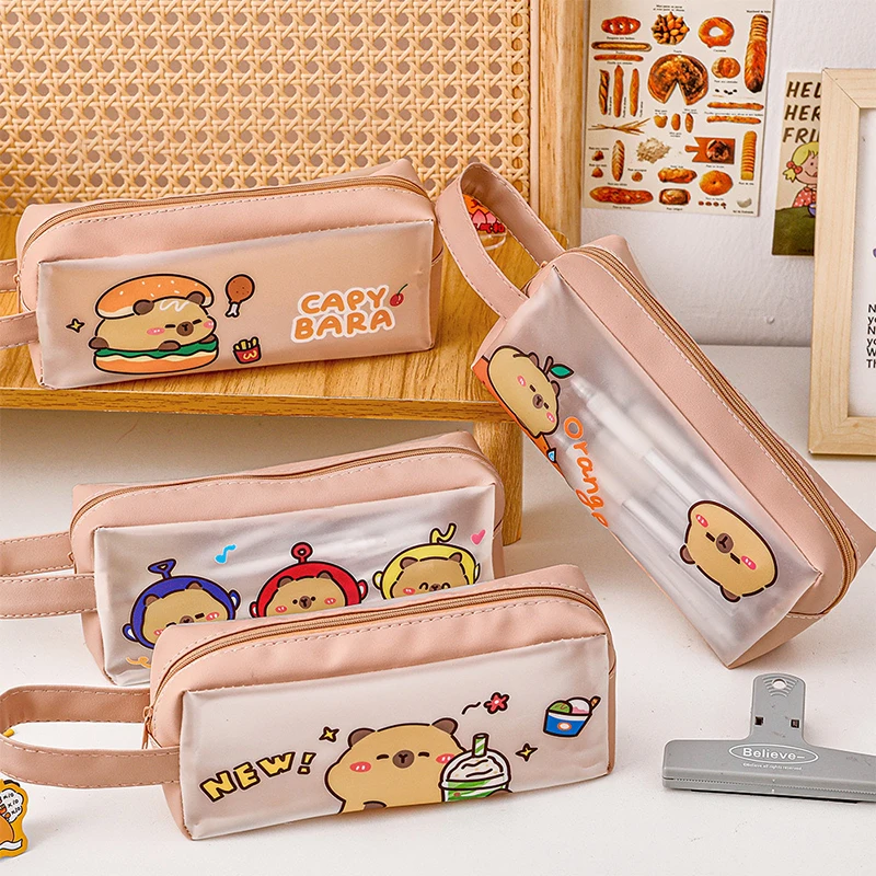 Simple Kawaii Pen Bag Cartoon Cute Capybara Pencil Case Portable Stationery Bag Large Capacity Waterproof Pencil Case Gifts