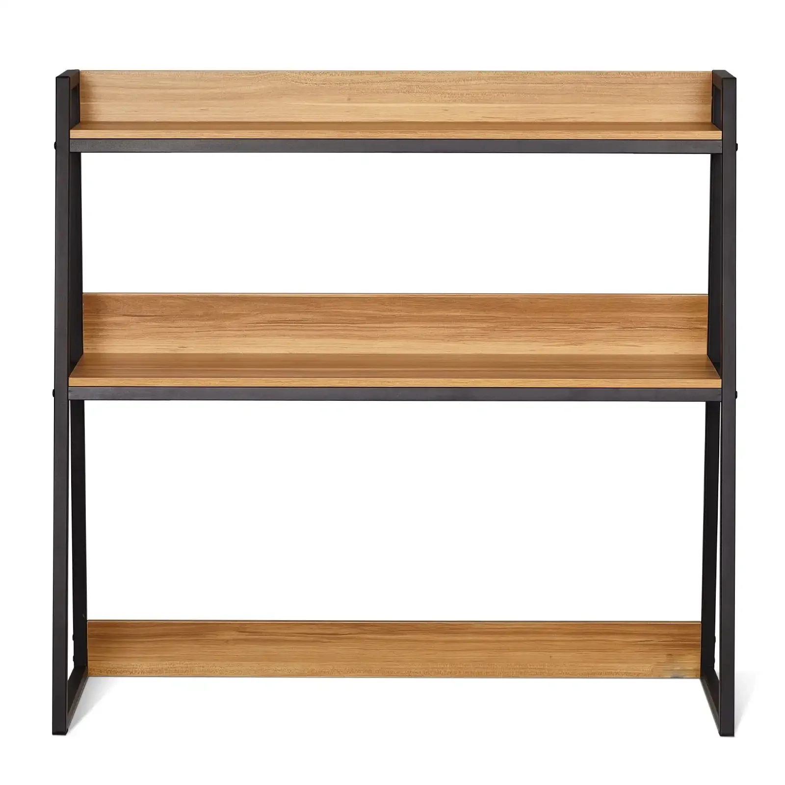 

Tabletop Bookcase, Dual-Level Desk Organizer, Dimensions 37.4' x 12.6' x 35.4', Office Storage Stand in Natural Wood Hue, Tablet
