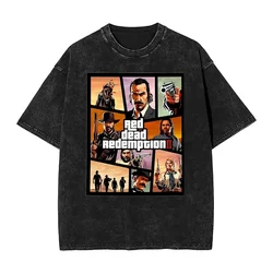 Oversized Washed T-Shirt Red Dead Redemption 2 Cotton T Shirts John Marston Cute Tee Shirt Man Summer Awesome Design Top Tees