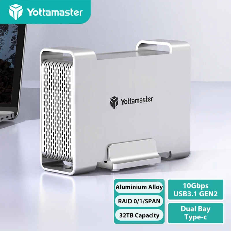 Yottamaster 1/2 Bay RAID Hard Drive Enclosure 2.5