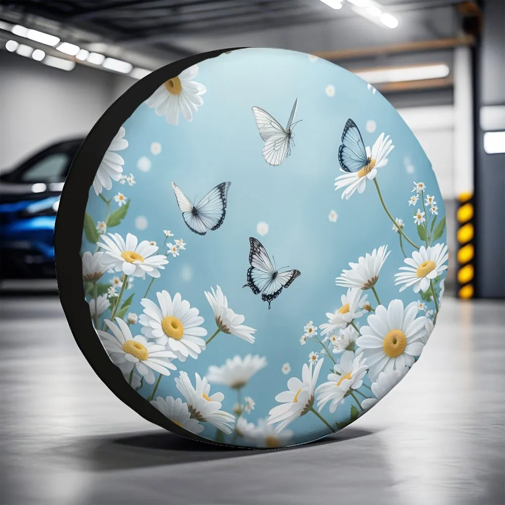 

Butterflies Daisy Meadow Tire Cover Polyester Storage Protector for Car Outdoor Use