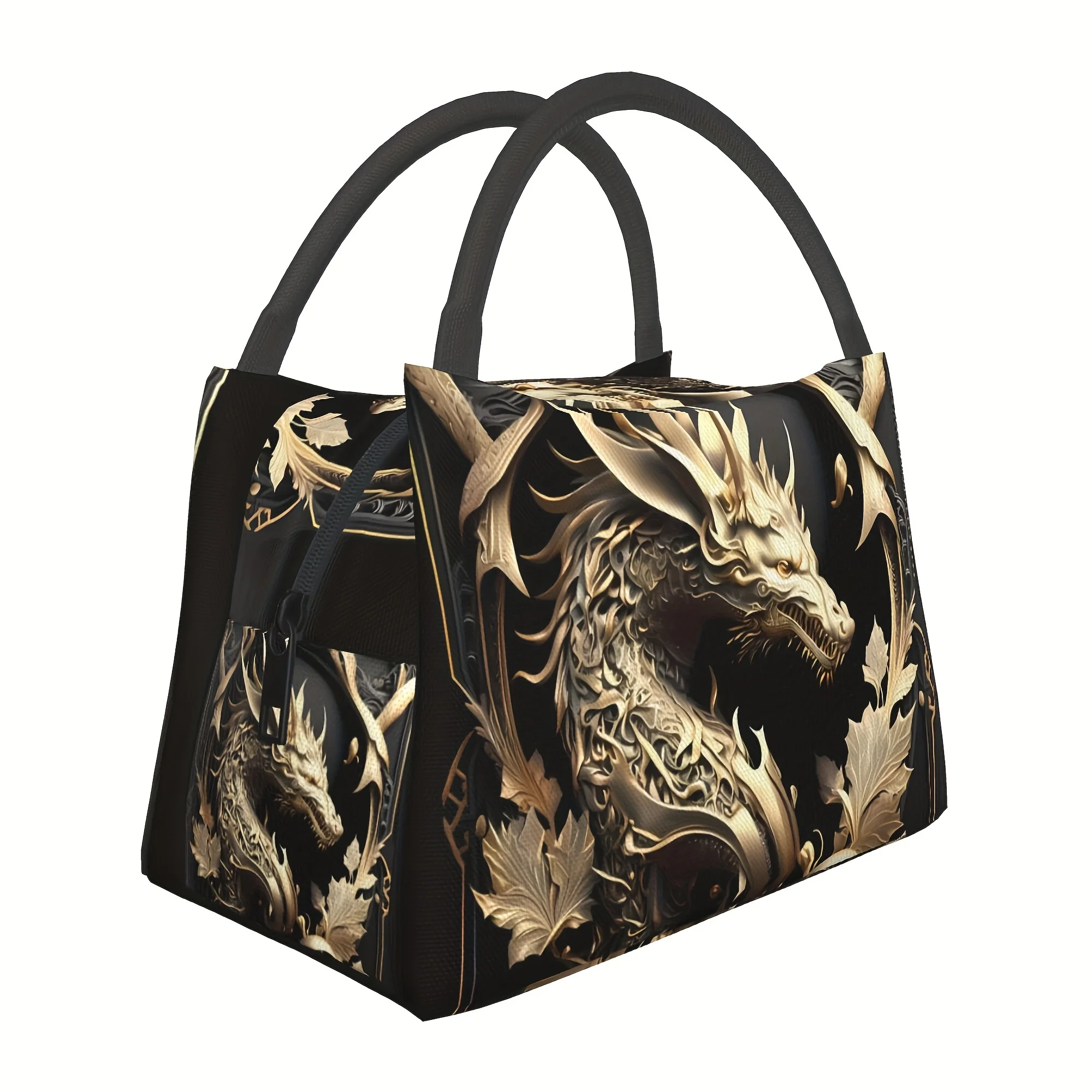 1pc Golden Dragon Maple Leaf Tote Bag Reusable Insulated Lunch Bag for Picnics Hiking Outdoor Activities Ideal for Home