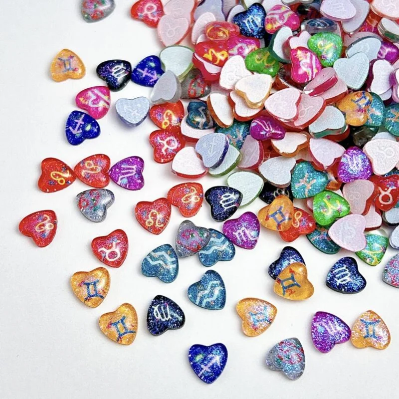 50PCS Mixed Colors Resin Heart Nail Charms 3D Sparkling Dream Constellation Nail Art Decoration Manicure DIY Crafts Accessories