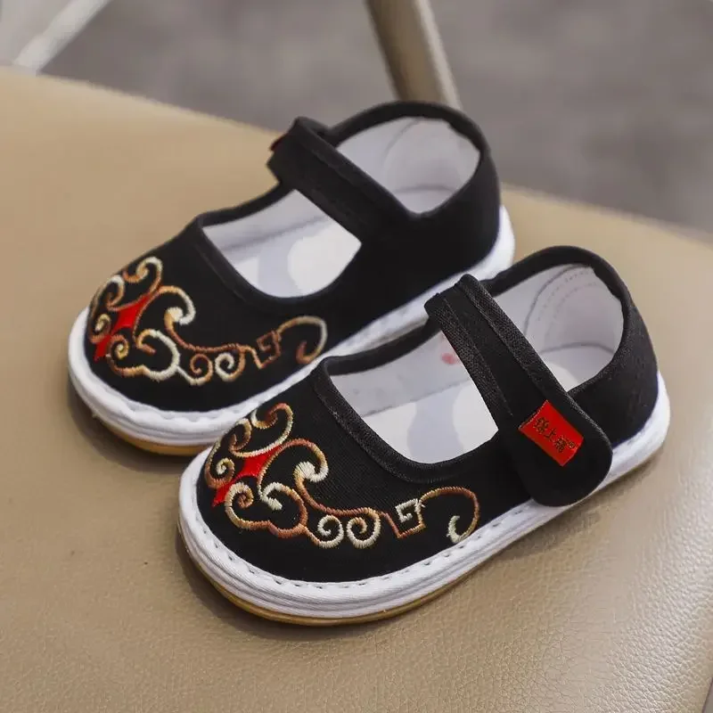 Retro bebê artesanal sapatos de pano mil camadas inferior bebê primavera outono kawaii velho pequim meninos hanfu sapatos 1-4 anos de idade