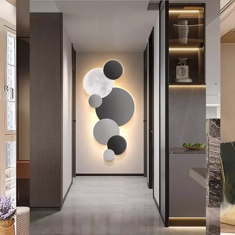 Modern Light Luxury Vertical LED Wall Lamp Moon Shape Decorative Painting for Entrance Corridor Aisle Hanging Art Home Decor