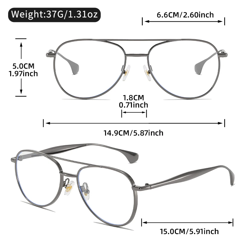 2025 يحتوي الإطار الصغير المعدني البيضاوي الشعاع المزدوج الجديد على عدسة إضاءة مسطحة كلاسيكية وبسيطة للارتداء اليومي