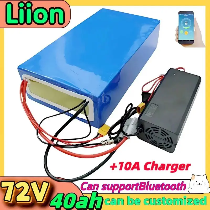 

72v 40Ah li-ion battery bluetooth BMS APP lithium ion for 5000w electric snowmobile Mountain bike tractor Motorcycle scooter