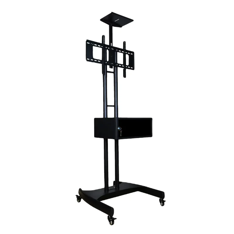 Motorized Height-Adjustable Rotating TV Cart Power Strip Storage Cabinet with Metal LCD Stand for Living Room Mobile TV Bracket