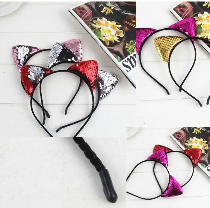 

8 Colors Fashion Can flip Sequins Cat Ear Girl Hairband Sexy Cat Ears Kid Hair Accessories For Women Party Cartoon Headband