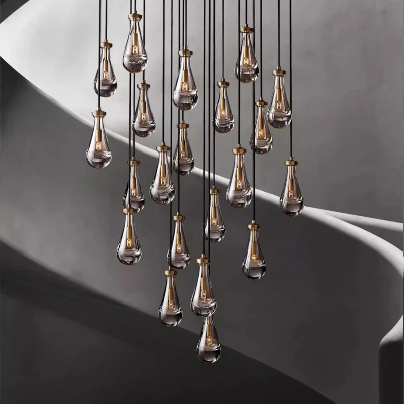 Luxury Large Water Drop Chandelier For Living Room Bedroom Study Hotel Villa Duplex Staircase Vintage Copper Ceiling Chandelier