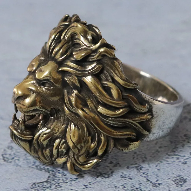 21g 3D Lion Head Ring King Of The Beasts Artistic Relief Gold Rings For Dad Man  Customized 925 SOLID STERLING SILVER High Trend