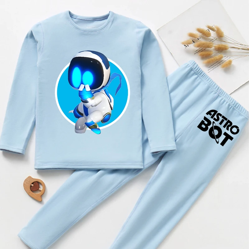 Astro Bot Pajamas for Children Cute Cartoon Game Figure Printed Nightgown Boys Kawaii Loungewear Autumn Children\'s Clothing