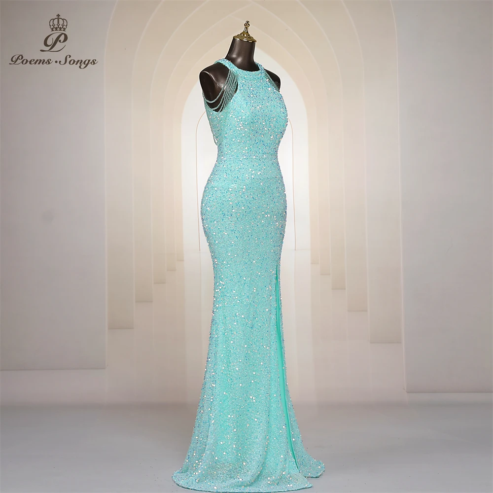 Plus Size Sexy shoulder beads Long Formal Evening Dresses Mermaid Sequins Women Party Dresses Gown Maxi dress robe de soirée