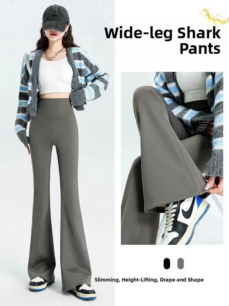Trendy Fleece Lined Shark Bite Yoga Pants for Women High Waist Slimming Long Trousers plus Size Bottoms Online Exclusive