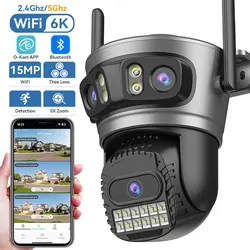 이중 렌즈 3 개 스크린 PTZ 와이파이 IP 카메라, 5Ghz 와이파이 6K 15MP, 5K 10M 듀얼 스크린, 자동 추적 야외 감시
