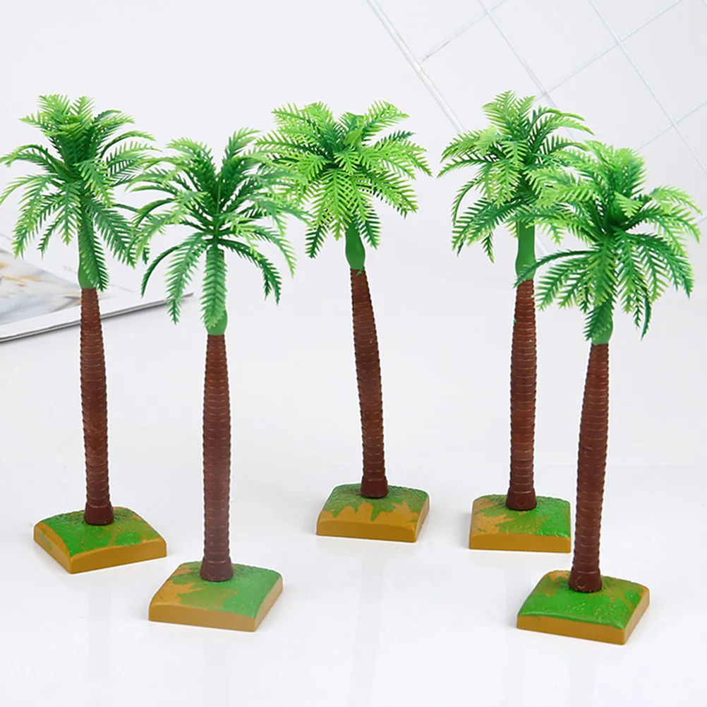 

6 Pcs Coconut Tree Ornament Cake Toppers Miniature Plastic Dessert Landscape Models Palm Birthday Decorations