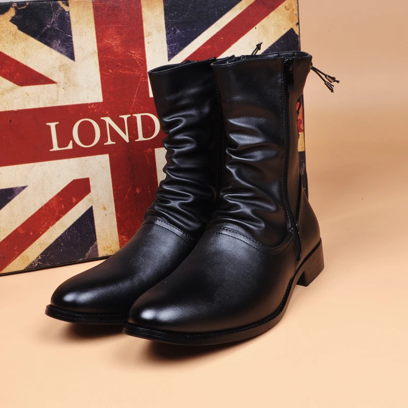 England style mens boots black stylish casual shoes brand designer high motorcycle boot autumn winter long botas natural leather