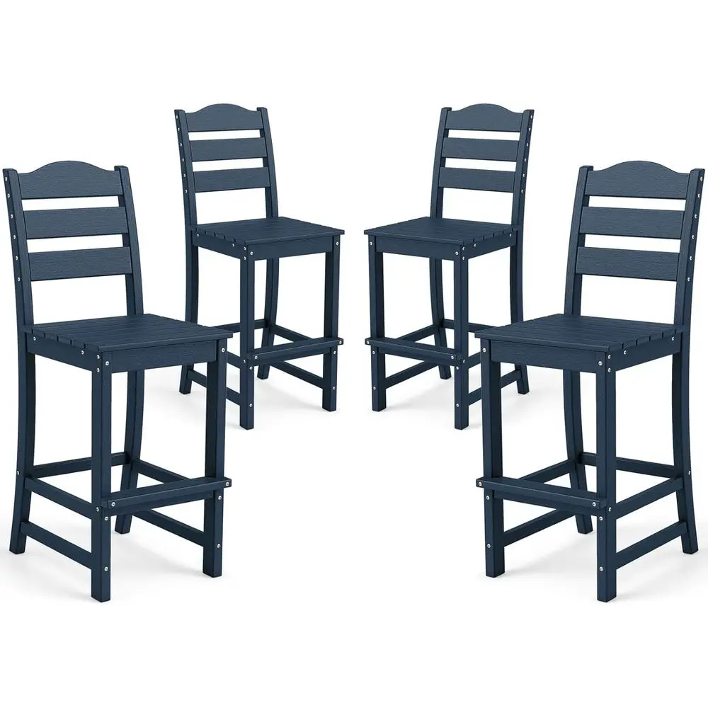 

Navy Blue HDPE Outdoor Bar Stools with Backrest and Footrest, Weather-Resistant Wood-Plastic for Patio, Poolside, or Porch (Set