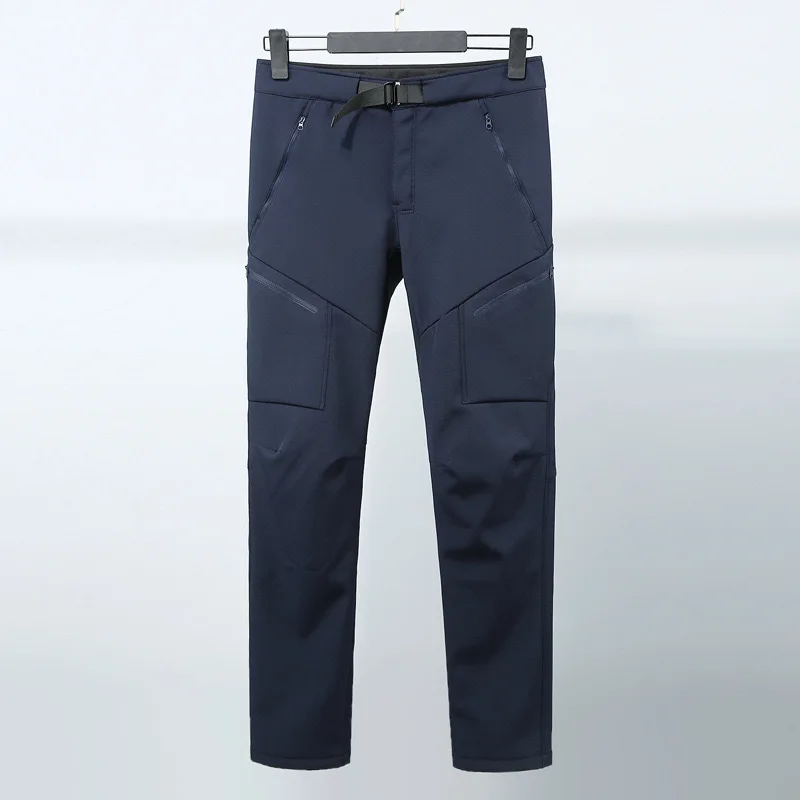 メンズオールウェザー ソフトシェルパンツ - 防風/撥水ハイキングパンツ（一体型ベルト＆フリース裏地付き）（4方向ストレッチ）