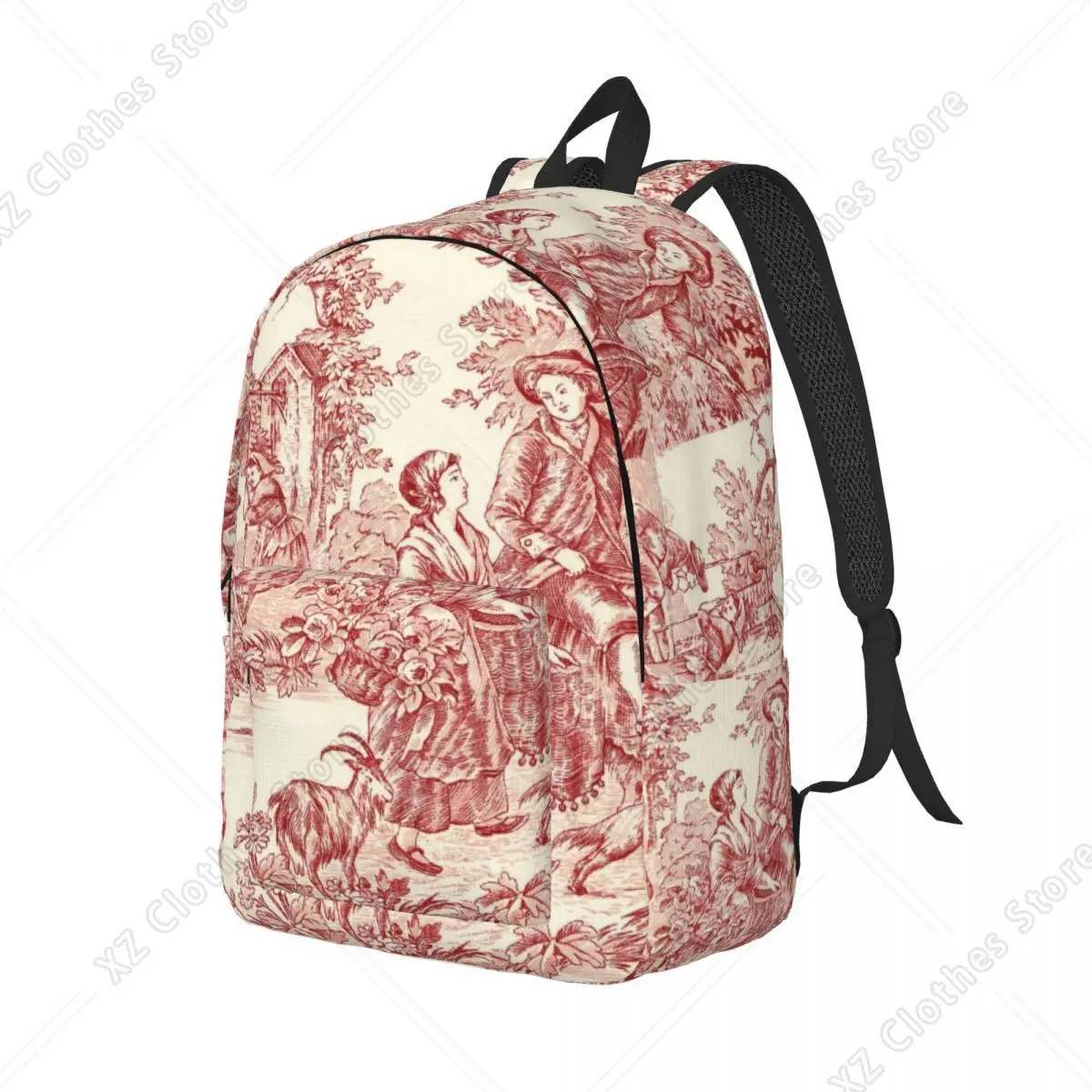 Custom 3D Print French Country Toile De Jouy Canvas Backpack Motifs College School Travel Bags Bookbag Fits 15 Inch Laptop