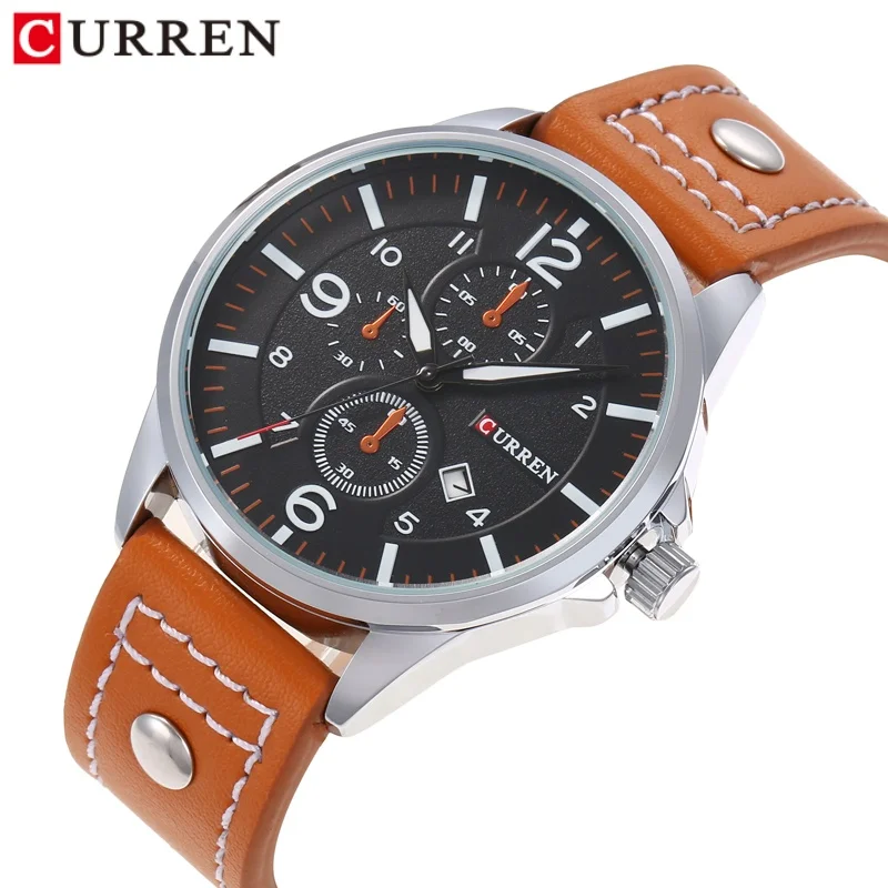 CURREN 8164 New Casual Men's Quartz Watch Sport Fashion Waterproof Leather Strap Clock Outdoor Watches for Men relogio