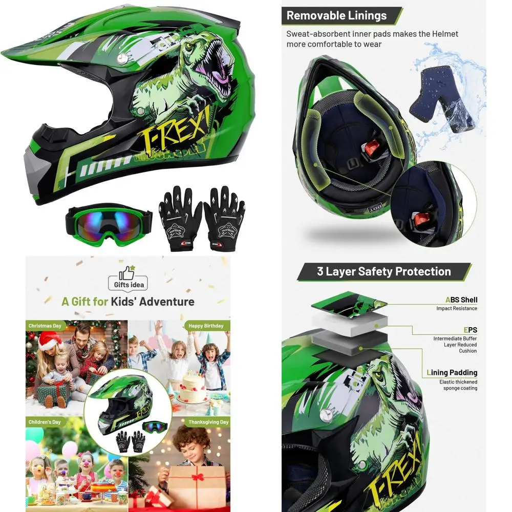 Youth Dirt Bike Helmet with Goggles and Gloves, Suitable for 5-14 Years, Unisex ATV Helmet for Kids, Ideal for Motocross, BMX, M
