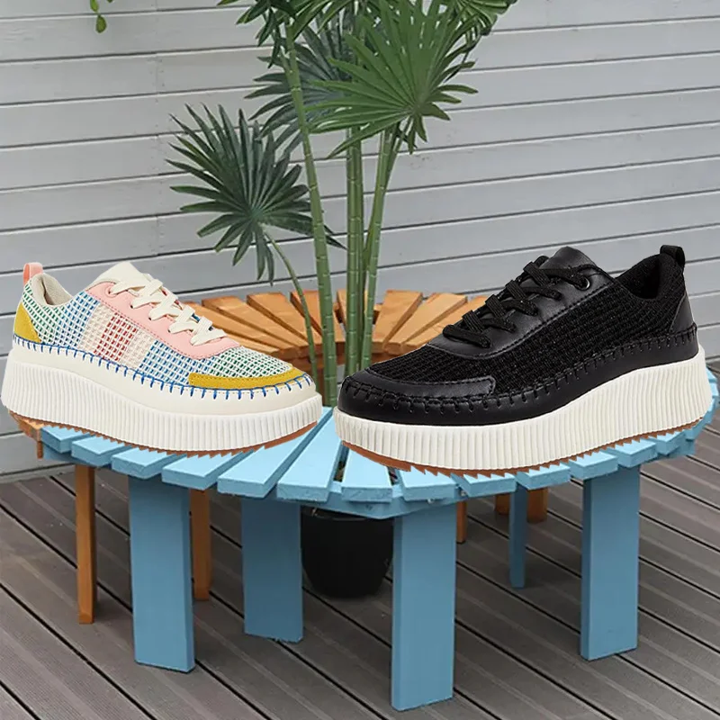 2024 Height Increasing Shoes Women Fashion Design Casual Platform Sneakers Women Summer Weave Breathable Original Women's Shoes