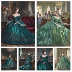 5D DIY Diamond Painting New 2024 Green Dress Women Embroidery Cross Stitch Kits Full Square /Round Diamond Mosaic Home Decor