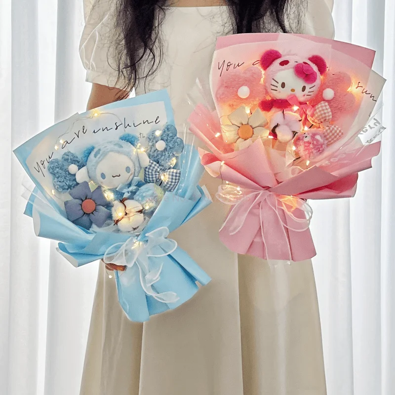 

Sanrio Plush Doll Bouquet Gift Cartoon Kuromi Kt Cat Cinnamoroll My Melody Plush Toys Valentine'S Day Girl Friend Gifts