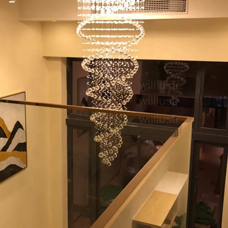 

Crystal Pendant Lamp Double Spiral K9 Crystal Ceiling Chandelier LED Bulb Suspension Hanging Lighting Stair Hall Villa Mall