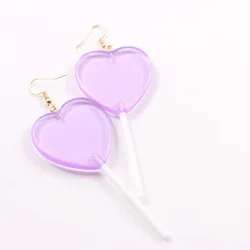 Sweet Candy Color Heart-Shaped Acrylic Lollipop Earrings Playful and Fun Dangling Ear for Women and Lady