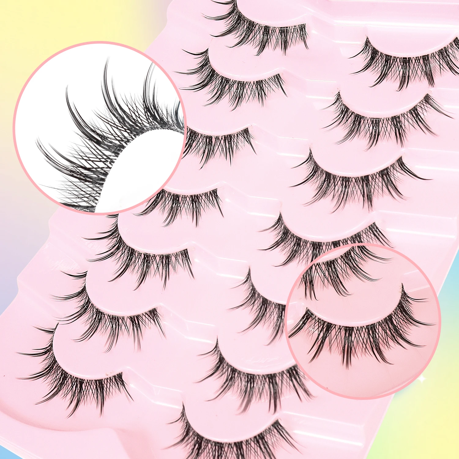 7 Paar Manga-Falsche Wimpern, transparente Stielspitze, 14 mm, fotogene natürliche falsche Wimpern