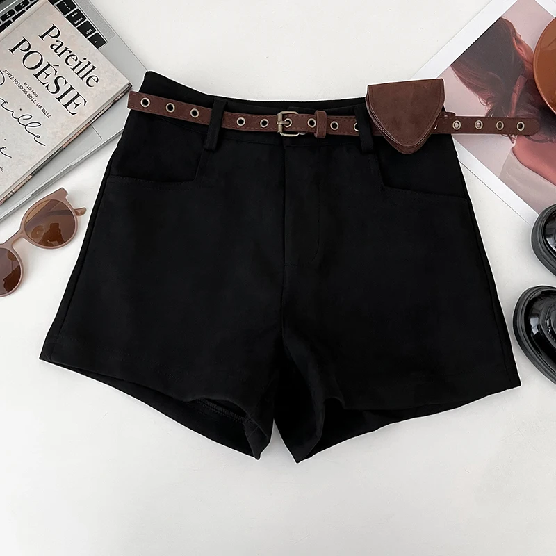Women's Brown Y2k Micro Suede Shorts 2000s Vintage Harajuku Hot Shorts Aesthetic Oversize High Waist Mini Booty Short Pants 2025