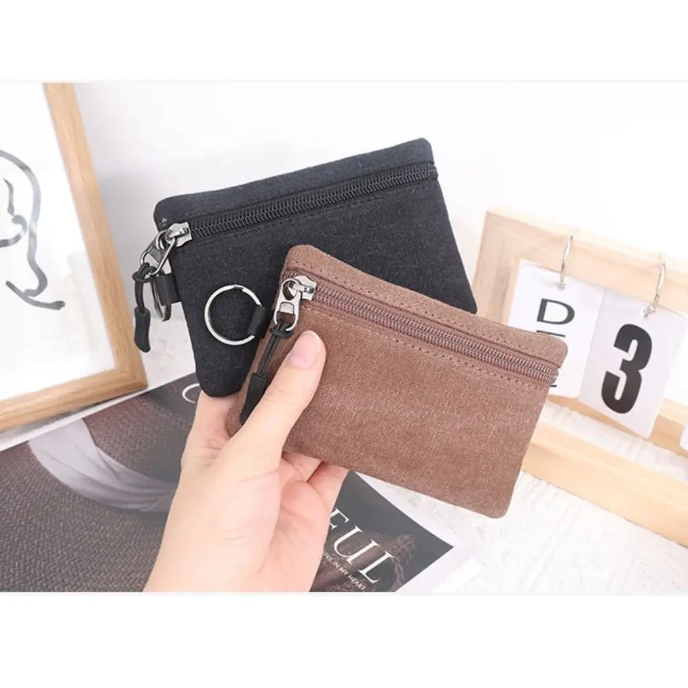 Canvas Mini Coin Wallet Bag Solid Color Zipper Key Bag Money Pocket Purse Women Men Small Card Holder Change Coin Purses