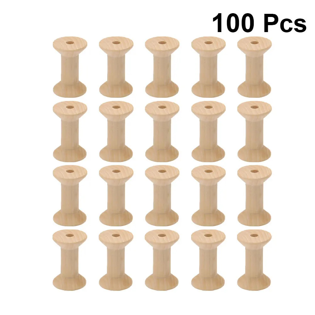 

100 pcs Wooden Spools 27X16Mm Unfinished Smooth For Diy Craft Projects Thread Wire Organizer Weaving Bobbins Sewing Tools