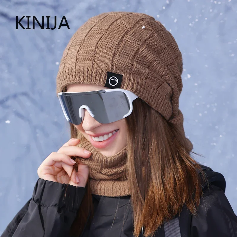 2 قطعة مجموعة محبوك قبعة وشاح قبعة الرقبة أدفأ الشتاء قبعة للرجال النساء Skullies Beanies قبعة الصوف الدافئة مكافحة البرد Gorras بونيه
