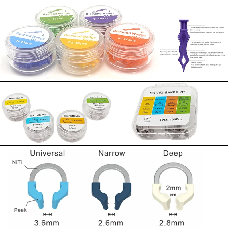 Dental Matrix Bands with NITI Metal Matrices, Clamp Ring Sectional Contoured Matrix System - Restoration Tool Kit