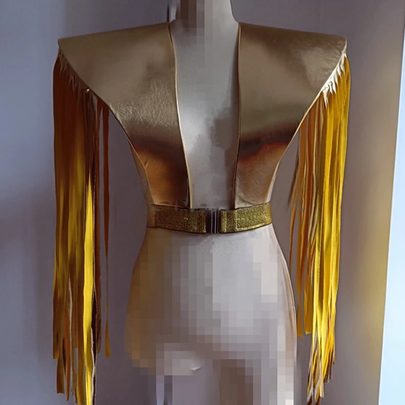 Laserowe frędzle na ramionach Mężczyźni Kobiety Jazz Dance Outfits Bar Ds Dj Pole Dance Gogo Kostiumy Stage Rave Akcesoria XS8679 — zdjęcie 5