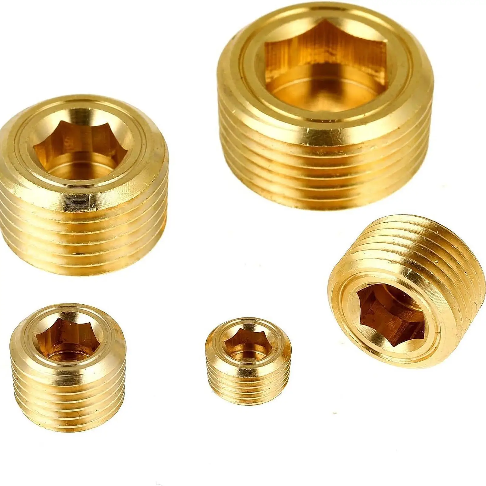 Brass NPT Hex Socket Plug Kit Easy Install Pipe Plug Assortment for Commercial Building Upgrades