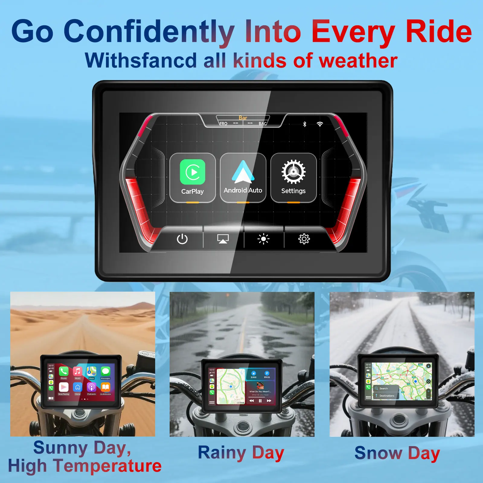 Pantalla de navegación portátil para motocicleta de 5 pulgadas, inalámbrica, CarPlay, GPS, Moto, Android, Monitor automático, resistente al agua