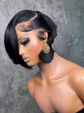 Straight Pixie Cut Short Bob Wigs Human Hair 13x4 Transparent Lace Front Human Hair Wig T Part Lace Wig Brazilian Hair For Women