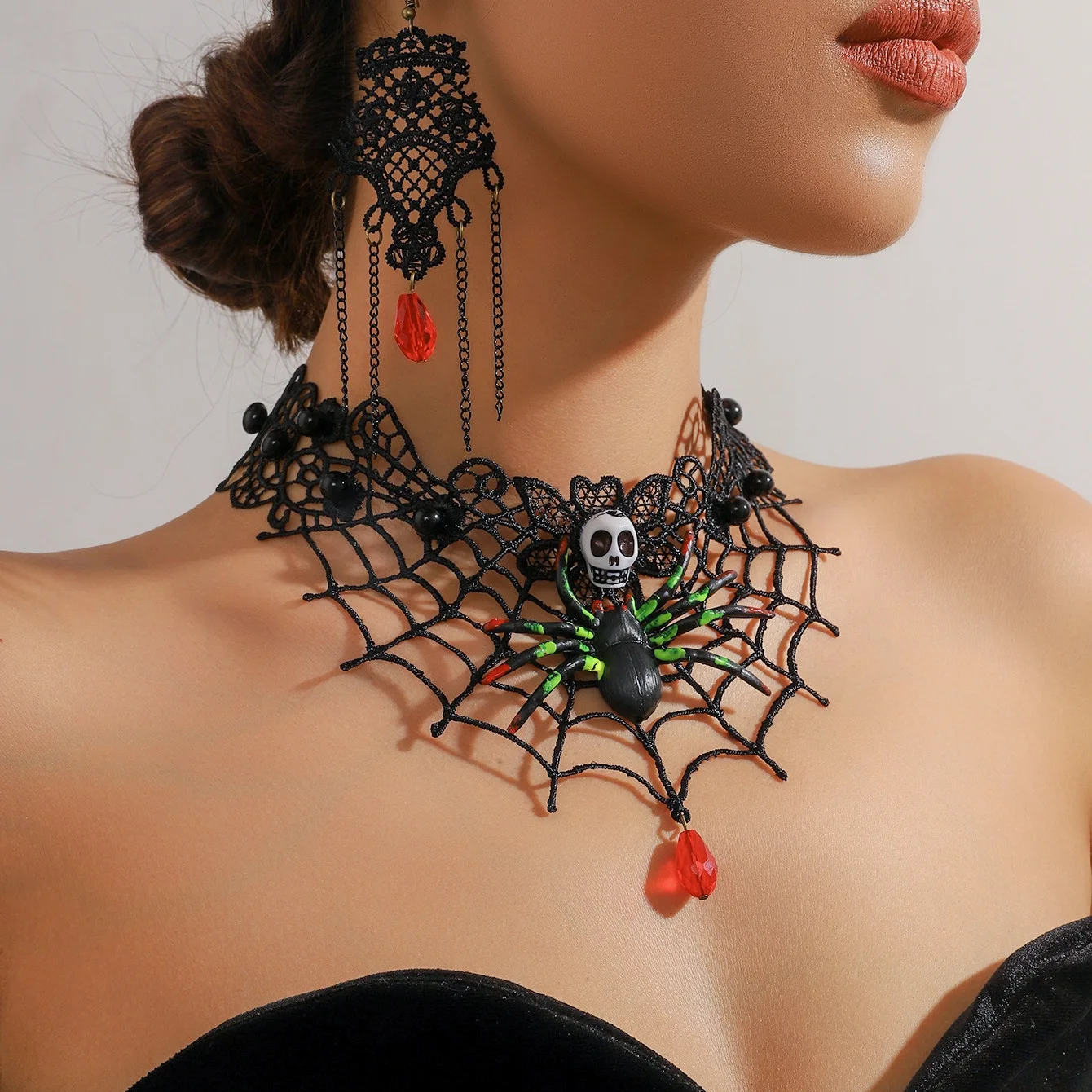 

Gothic Web: 2025 Playful Skeleton Spider Necklace for Halloween