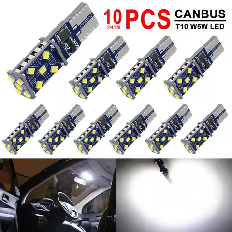 2/4/8/10 PCS 900LM T10 W5W LED Bulb CANBUS For Car Interior Dome Trunk License Plate Wedge Side Lights 12V 24V 6500K White 15SMD